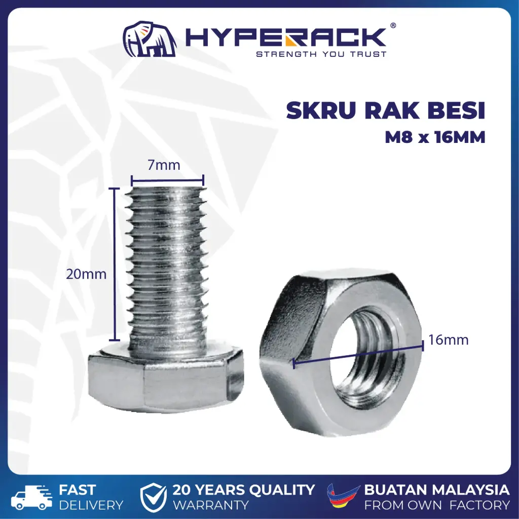 HYPERACK ™️ Boltless Rack Bolt and Nut Screw Angle Slotted M8x16mm Hexagon Head Bolts