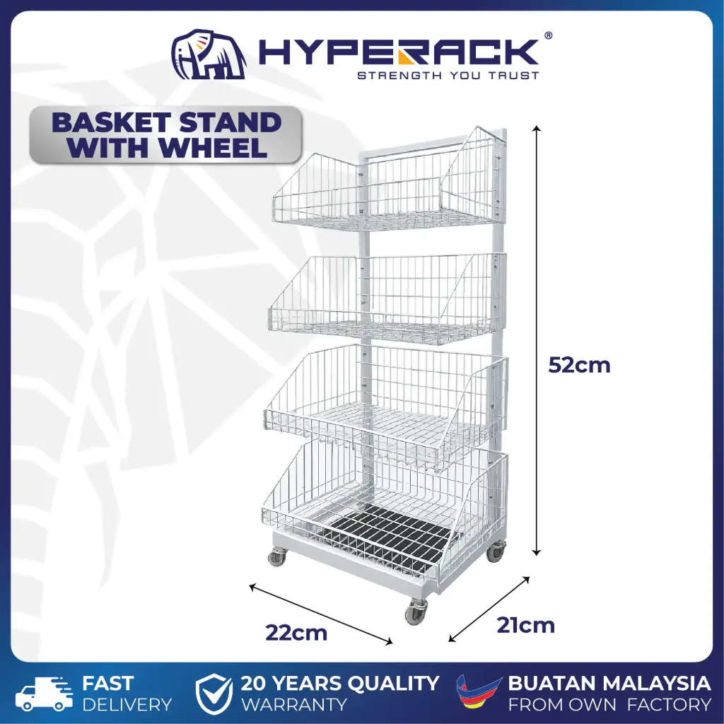 HYPERACK ™️ Basket Stand 4 Layer with wheel H52"x D21"x L22"