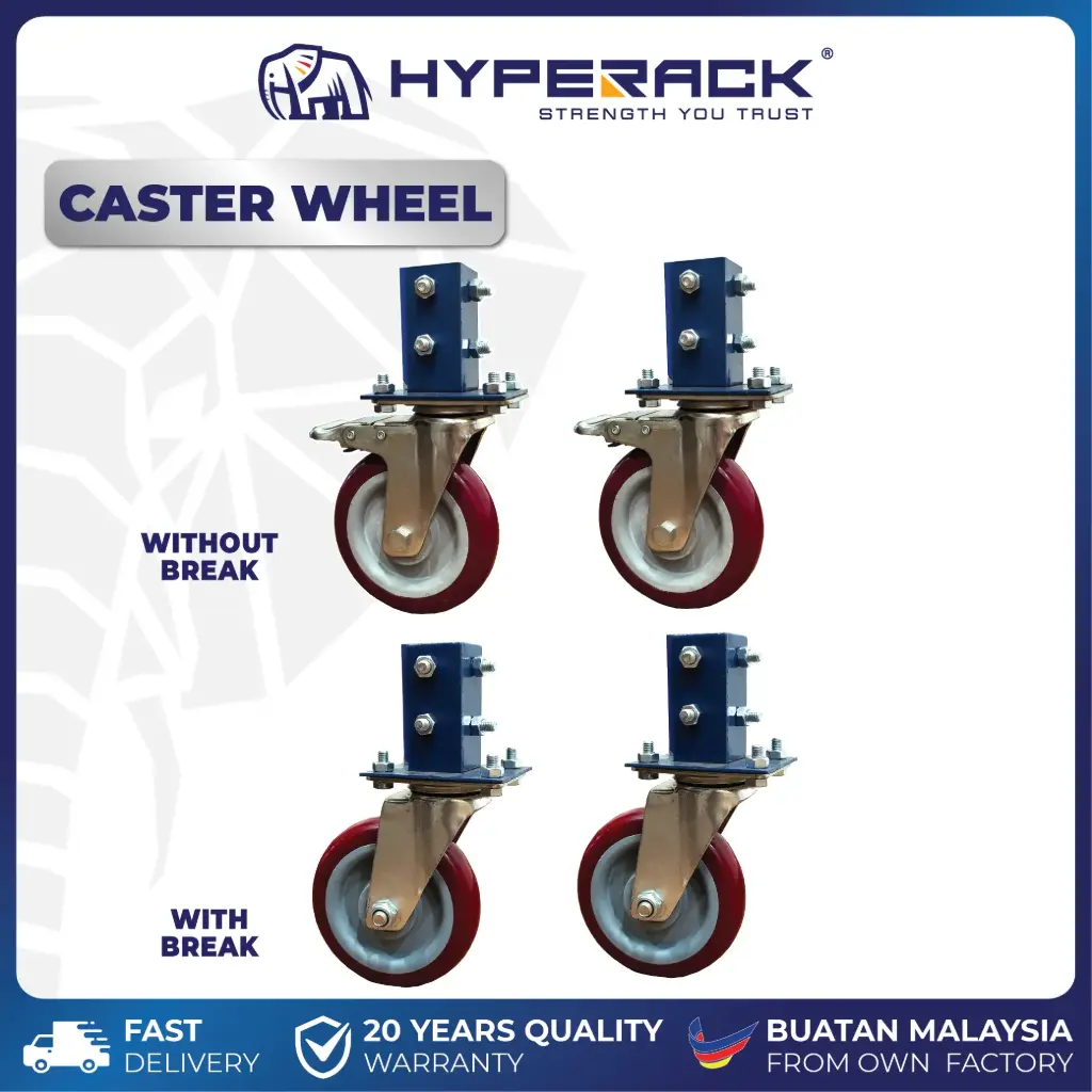 HYPERACK ™️ Boltless Rack Wheels Castor Swivel Braked Roller Trolley Leg Roda Rak Besi