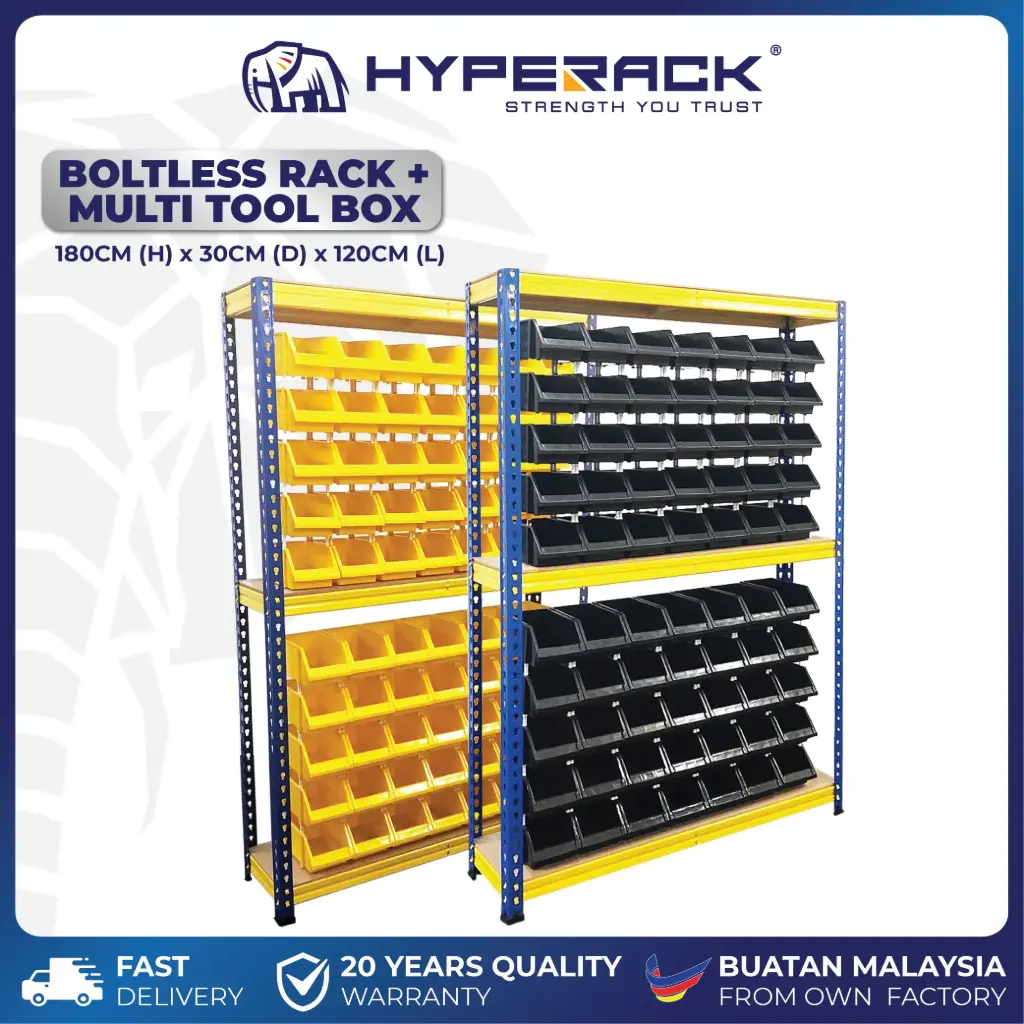 HYPERACK ™️ Boltless Rack Heavy Duty H180cm x D30cm x L120cm + Multi Tool Box