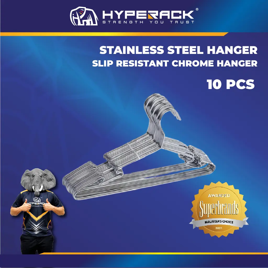HYPERACK ™️ Chrome Steel Clothes Hanger Durable Strong Metal Wire Hanger Penyangkut Baju