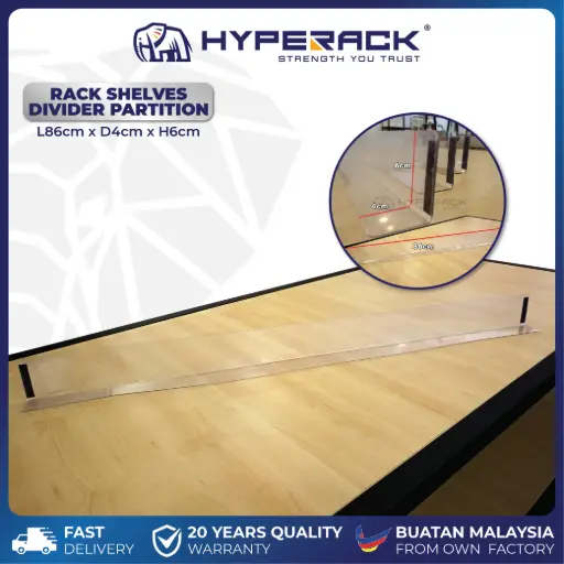 [LBRD86] HYPERACK ™️ Transparent Magnetic L-Shaped Shelf Divider for Boltless Rack, Bookshelf & Library Shelves (86cmL x 4cmD x 6cmH)
