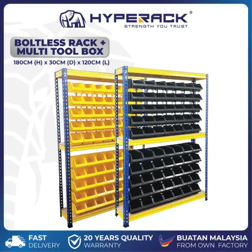 HYPERACK ™️ Boltless Rack Heavy Duty H180cm x D30cm x L120cm + Multi Tool Box