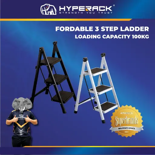 HYPERACK ™️ Foldable Ladder 3 , 5 Steps Steel Load Capacity 100kg 