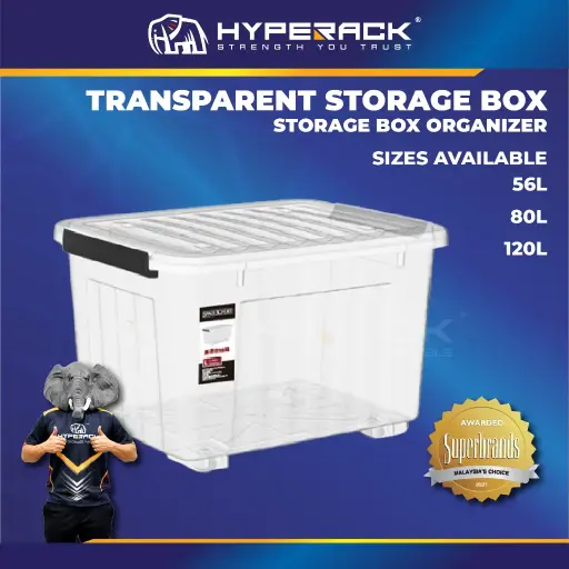HYPERACK ™️ Storage Box Plastic Transparent Organizer Store Room With Handle Kotak Simpan Barang