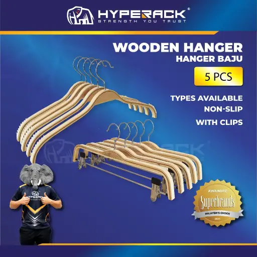 HYPERACK ™️ Wooden Hanger Clothes Penyangkut Baju Kayu