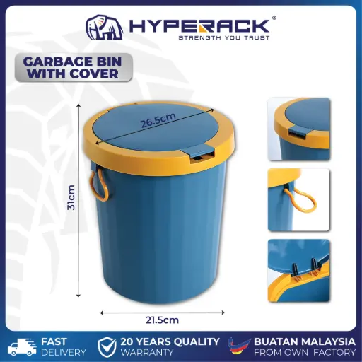 [GBCBB] HYPERACK ™️ Trashcan Home Garbage Bin with Lid Cover - Big Blue (26.5x26.5×31H)