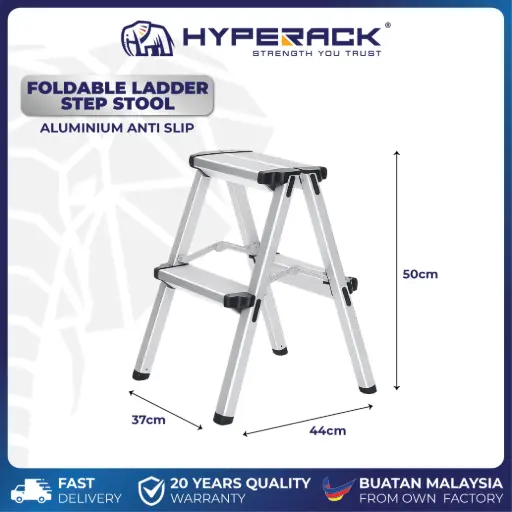 [ADSL2S] HYPERACK ™️ Aluminium Foldable Ladder 2-Steps Stool 50cm